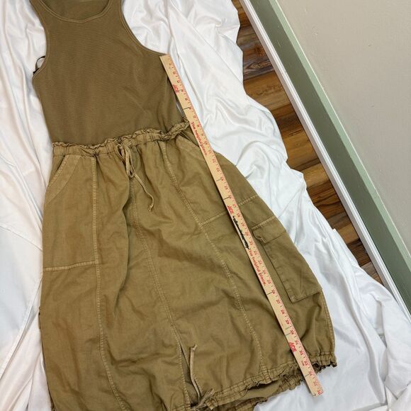 Daily Practice by Anthropologie Be Bold Racerback Twofer Midi Cinch Dress Tan M - Picture 10 of 12